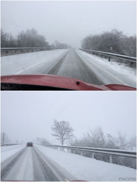 „Auf der Rückfahrt ist der Winter zurück. Will es eigentlich gar nicht mehr Frühling werden?“