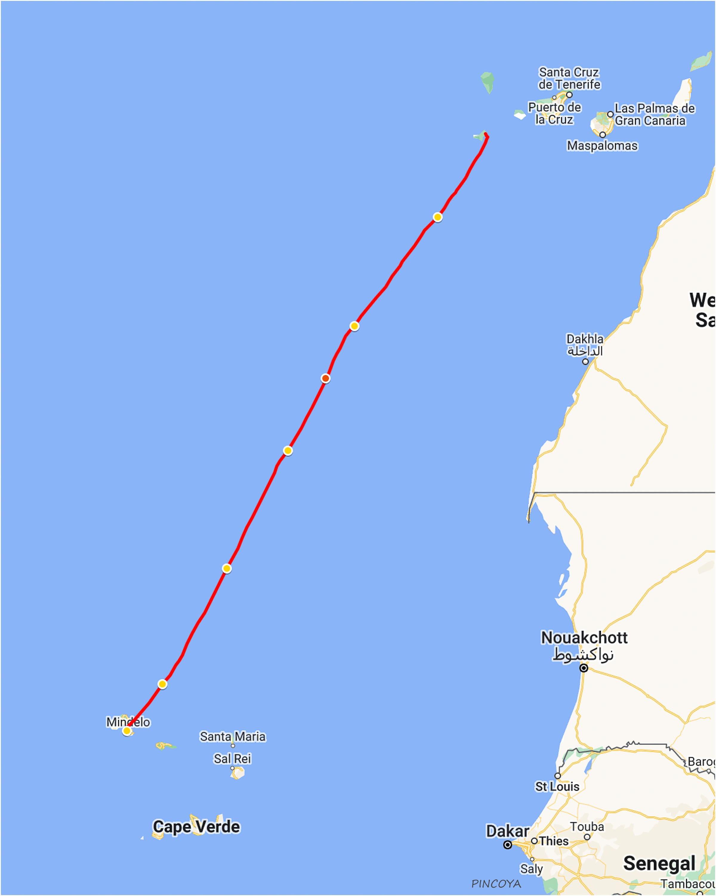 „von El Hierro auf den Kanaren -> nach São Vicente auf den Kap Verden“