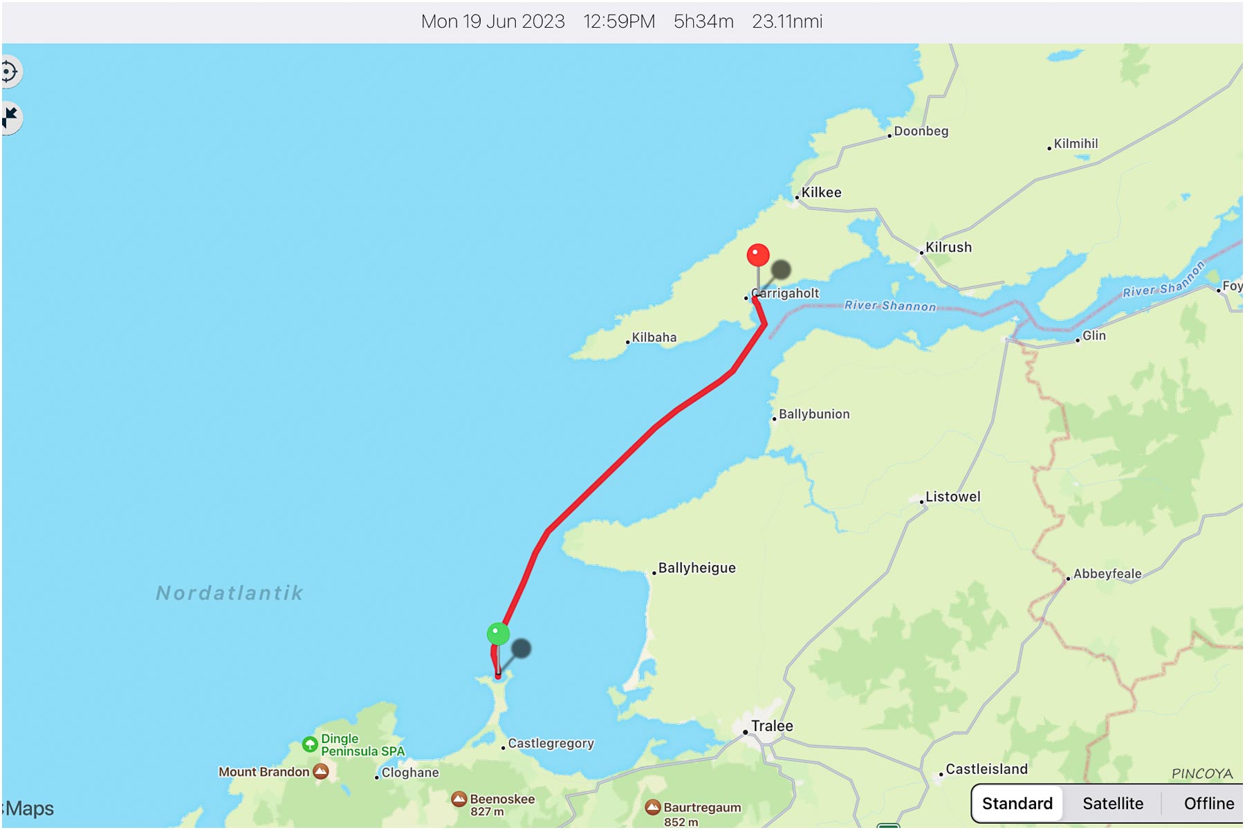 „von der Scarggane Bay -> erst einmal in die Carrigaholt Bay“